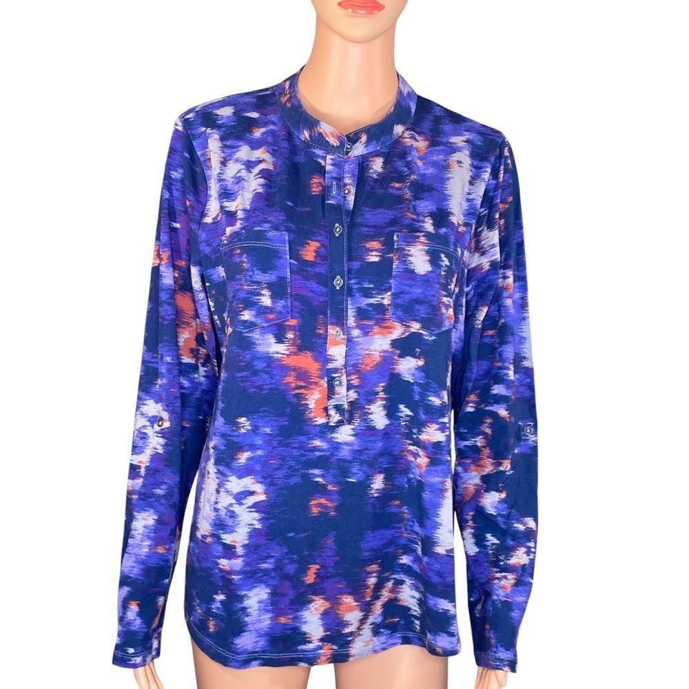 Relativity Henley Pull Over Stretchy Size XL Spatter Print Long Sleeve
